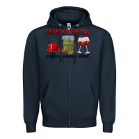 Navy Plan for the day coffee camping wine Zipper Hoodie - texasbilliewilder