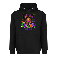 Black Spooky Mini Halloween Messy Bun Heavyweight Hoodie - texasbilliewilder