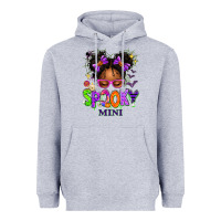 Heather Grey Spooky Mini Halloween Messy Bun Heavyweight Hoodie - texasbilliewilder