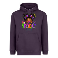 Plum Spooky Mini Halloween Messy Bun Heavyweight Hoodie - texasbilliewilder