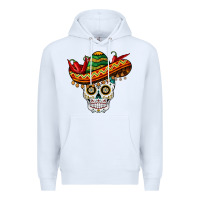White cinco de mayo sombrero skull Premium Hoodie - BarkalooDesign