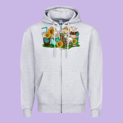 Sheep Coffee Cups Zipper Hoodie Designed By Texasbilliewilder
