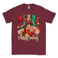 Burgundy Merry Christmas Caucasian girl sneakers Classic Tee - RanaPortraitStore