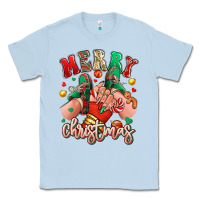Dusty Blue Merry Christmas Caucasian girl sneakers Classic Tee - RanaPortraitStore