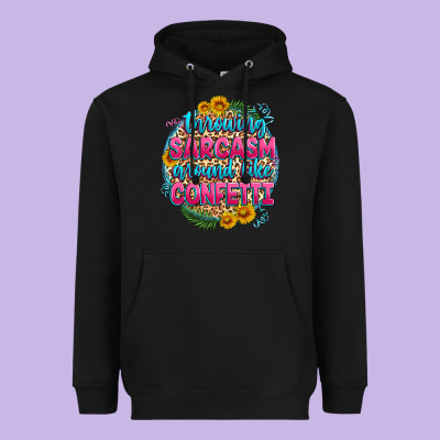 Throwing Sarcasm Around Like Confetti Heavyweight Hoodie Designed By Zillion Design Studio