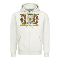 Oatmeal Heather With God all things are possible with daisy Zipper Hoodie - texasbilliewilder