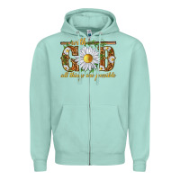 Seafoam With God all things are possible with daisy Zipper Hoodie - texasbilliewilder