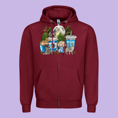 Wolf Coffee Cups Zipper Hoodie Designed By Texasbilliewilder