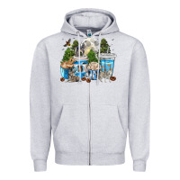 Heather Grey Wolf coffee cups Zipper Hoodie - texasbilliewilder