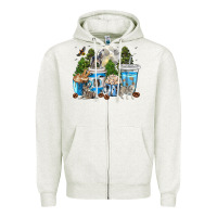 Oatmeal Heather Wolf coffee cups Zipper Hoodie - texasbilliewilder