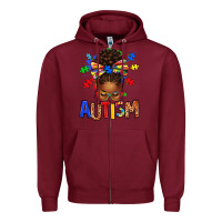 Burgundy Autism Awareness afro messy bu Zipper Hoodie - texasbilliewilder