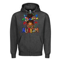 Charcoal Heather Autism Awareness afro messy bu Zipper Hoodie - texasbilliewilder