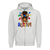 Dove Grey Autism Awareness afro messy bu Zipper Hoodie - texasbilliewilder