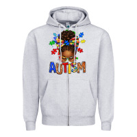Heather Grey Autism Awareness afro messy bu Zipper Hoodie - texasbilliewilder