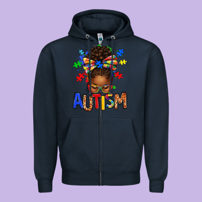 Autism Awareness Afro Messy Bu Zipper Hoodie Designed By Texasbilliewilder