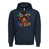 Navy Autism Awareness afro messy bu Zipper Hoodie - texasbilliewilder