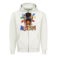Oatmeal Heather Autism Awareness afro messy bu Zipper Hoodie - texasbilliewilder