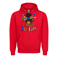 Red Autism Awareness afro messy bu Zipper Hoodie - texasbilliewilder