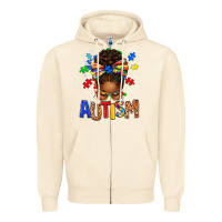 Sandshell Autism Awareness afro messy bu Zipper Hoodie - texasbilliewilder