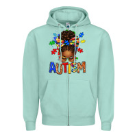 Seafoam Autism Awareness afro messy bu Zipper Hoodie - texasbilliewilder