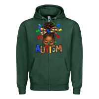 Sports Green Autism Awareness afro messy bu Zipper Hoodie - texasbilliewilder