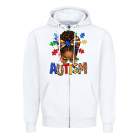 White Autism Awareness afro messy bu Zipper Hoodie - texasbilliewilder