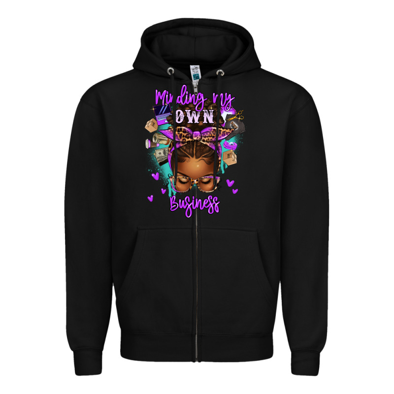 Minding My Own Business Afro Messy Bun Zipper Hoodie by texasbilliewilder | Teevron