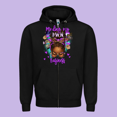 Minding My Own Business Afro Messy Bun Zipper Hoodie Designed By Texasbilliewilder