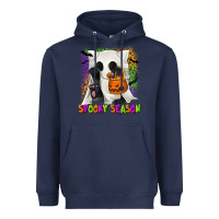 Navy Spooky Season Ghost Cat Heavyweight Hoodie - texasbilliewilder