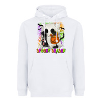 White Spooky Season Ghost Cat Heavyweight Hoodie - texasbilliewilder