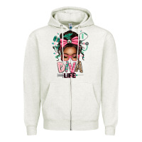 Oatmeal Heather afro messy bun diva life Zipper Hoodie - texasbilliewilder