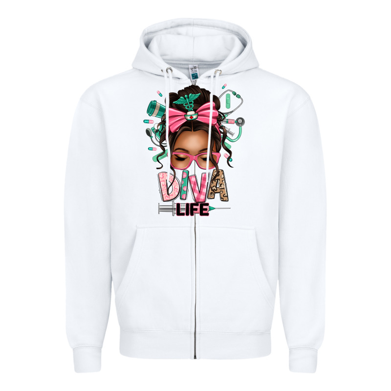Afro Messy Bun Diva Life Zipper Hoodie by texasbilliewilder | Teevron