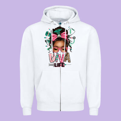 Afro Messy Bun Diva Life Zipper Hoodie Designed By Texasbilliewilder
