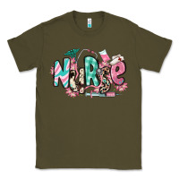 Army Green floral nurse Classic Tee - RanaPortraitStore