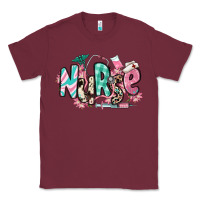 Burgundy floral nurse Classic Tee - RanaPortraitStore