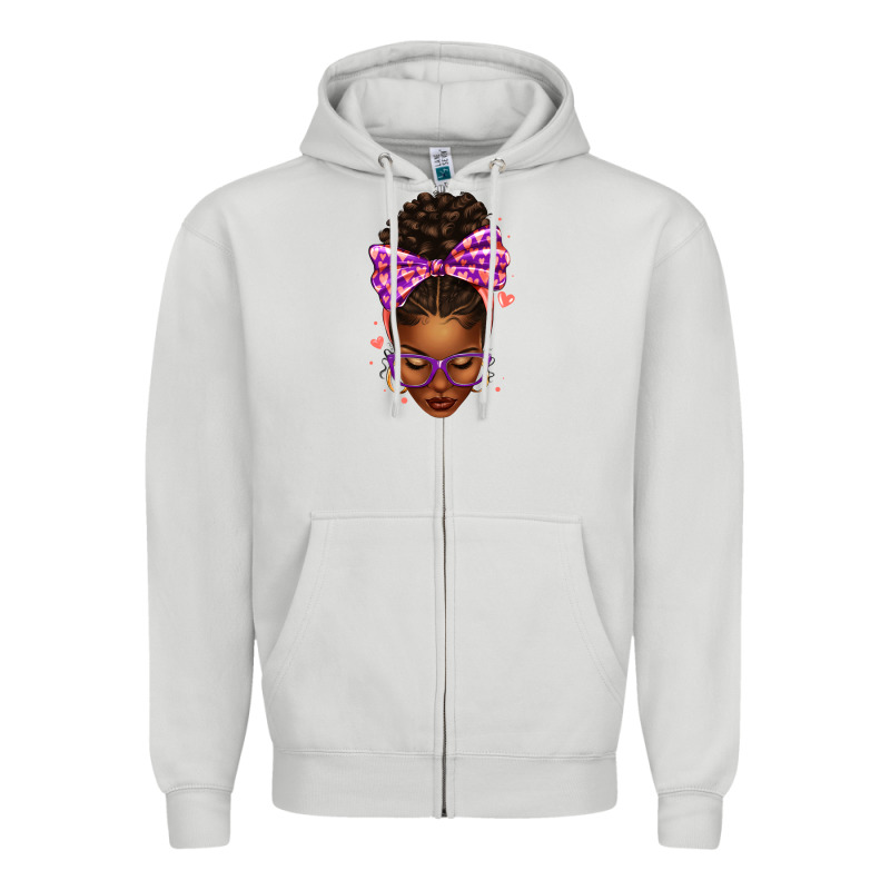 Sorority Colors Purple Carol Afro Messy Bun Woman Zipper Hoodie by texasbilliewilder | Teevron