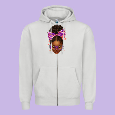 Sorority Colors Purple Carol Afro Messy Bun Woman Zipper Hoodie Designed By Texasbilliewilder