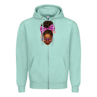 Seafoam sorority colors purple carol afro messy bun woman Zipper Hoodie - texasbilliewilder
