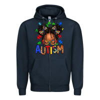 Navy autism afro girl Zipper Hoodie - texasbilliewilder