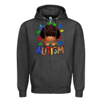 Charcoal Heather autism afro kid Zipper Hoodie - texasbilliewilder