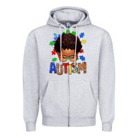 Heather Grey autism afro kid Zipper Hoodie - texasbilliewilder