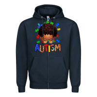 Navy autism afro kid Zipper Hoodie - texasbilliewilder