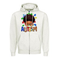 Oatmeal Heather autism afro kid Zipper Hoodie - texasbilliewilder