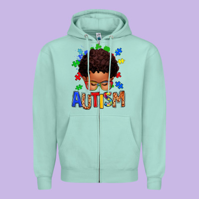 Autism Afro Kid Zipper Hoodie Designed By Texasbilliewilder