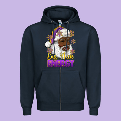 Zipper Hoodie big nick energy purple and gold afro santa