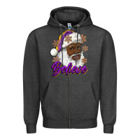Charcoal Heather believe purple and gold african american santa Zipper Hoodie - RanaPortraitStore