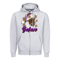 Heather Grey believe purple and gold african american santa Zipper Hoodie - RanaPortraitStore