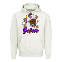 Oatmeal Heather believe purple and gold african american santa Zipper Hoodie - RanaPortraitStore