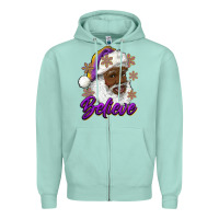 Seafoam believe purple and gold african american santa Zipper Hoodie - RanaPortraitStore