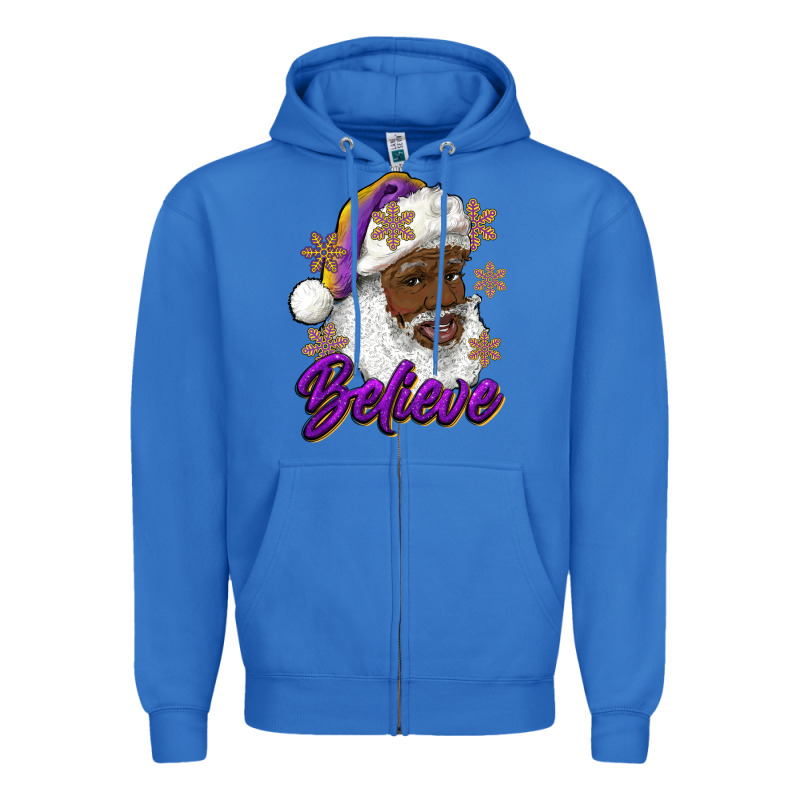 Believe Purple And Gold African American Santa Zipper Hoodie by RanaPortraitStore | Teevron